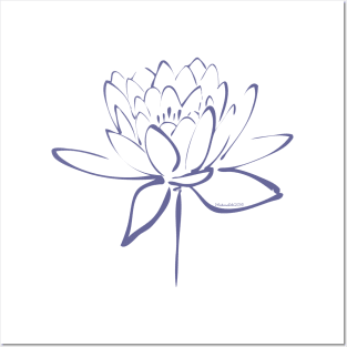 Blue Calligraphy Lotus Posters and Art